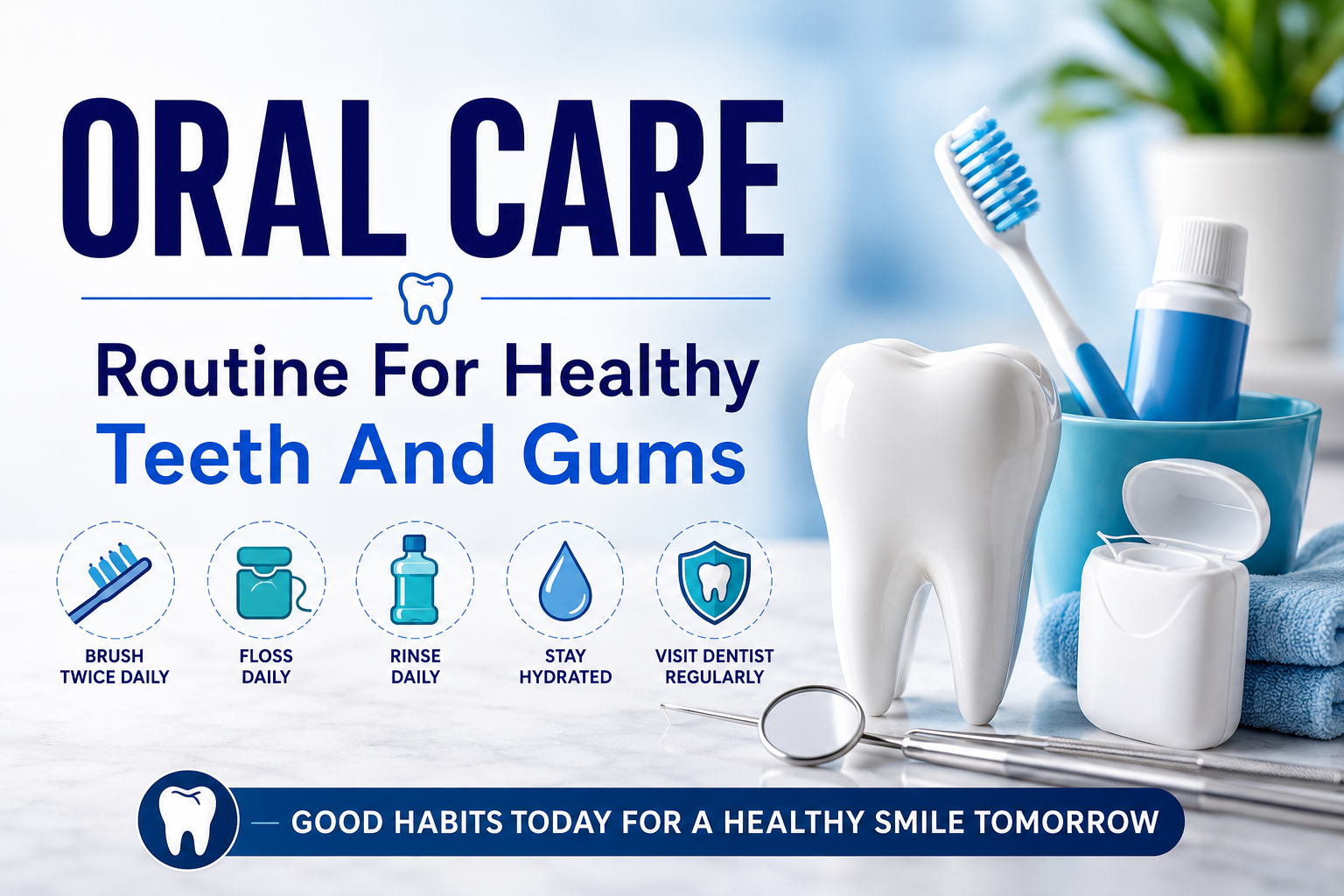 Routine For Healthy Teeth And Gums with daily brushing and flossing habits