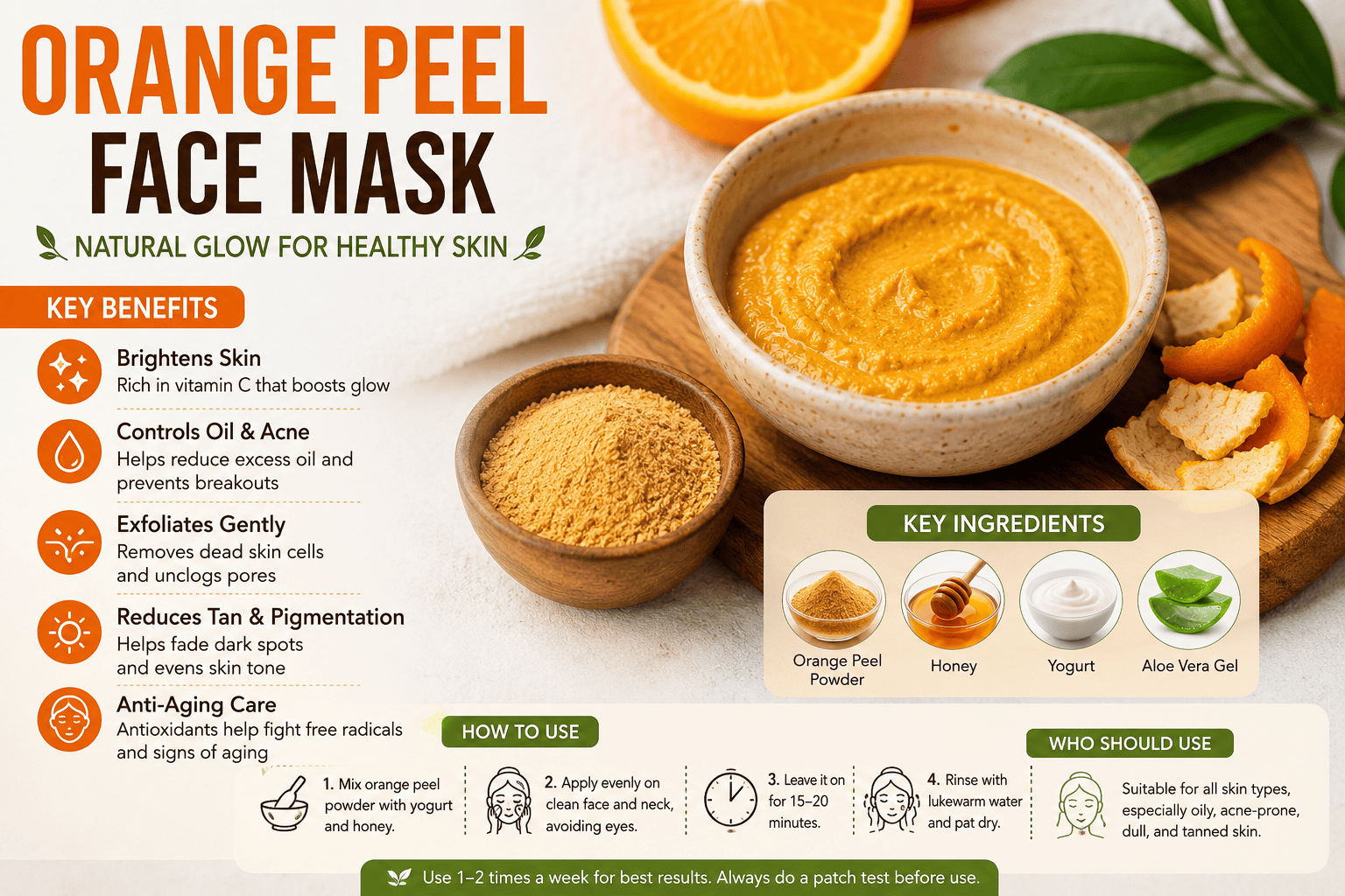 Orange Peel Face Mask for Glowing Skin Made with Orange Peel Powder, Honey and Yogurt