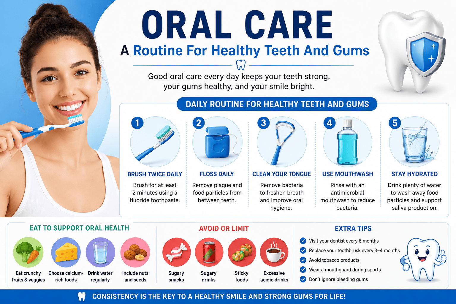 Routine For Healthy Teeth And Gums with daily brushing and flossing habits