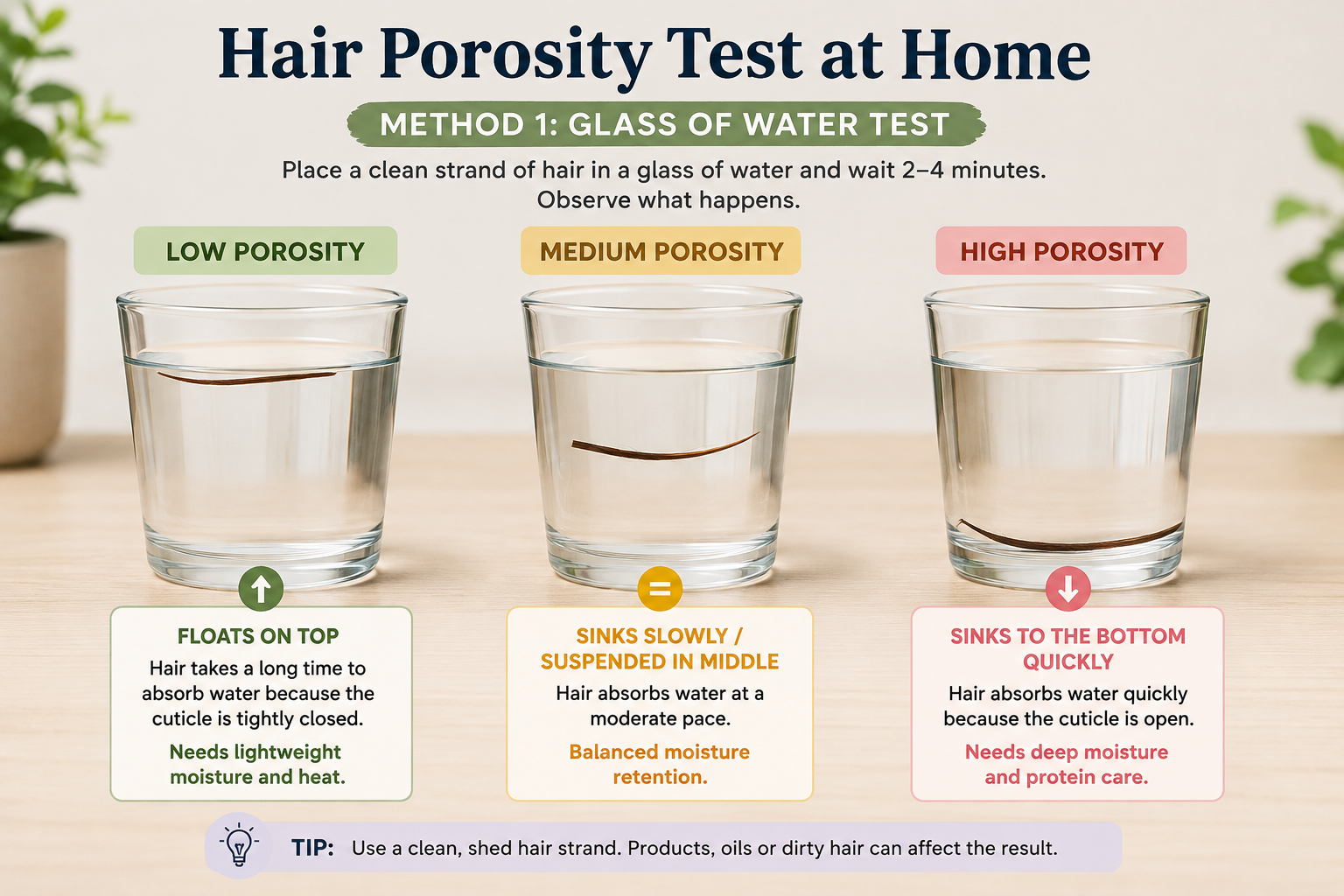 glass of water hair porosity test at home