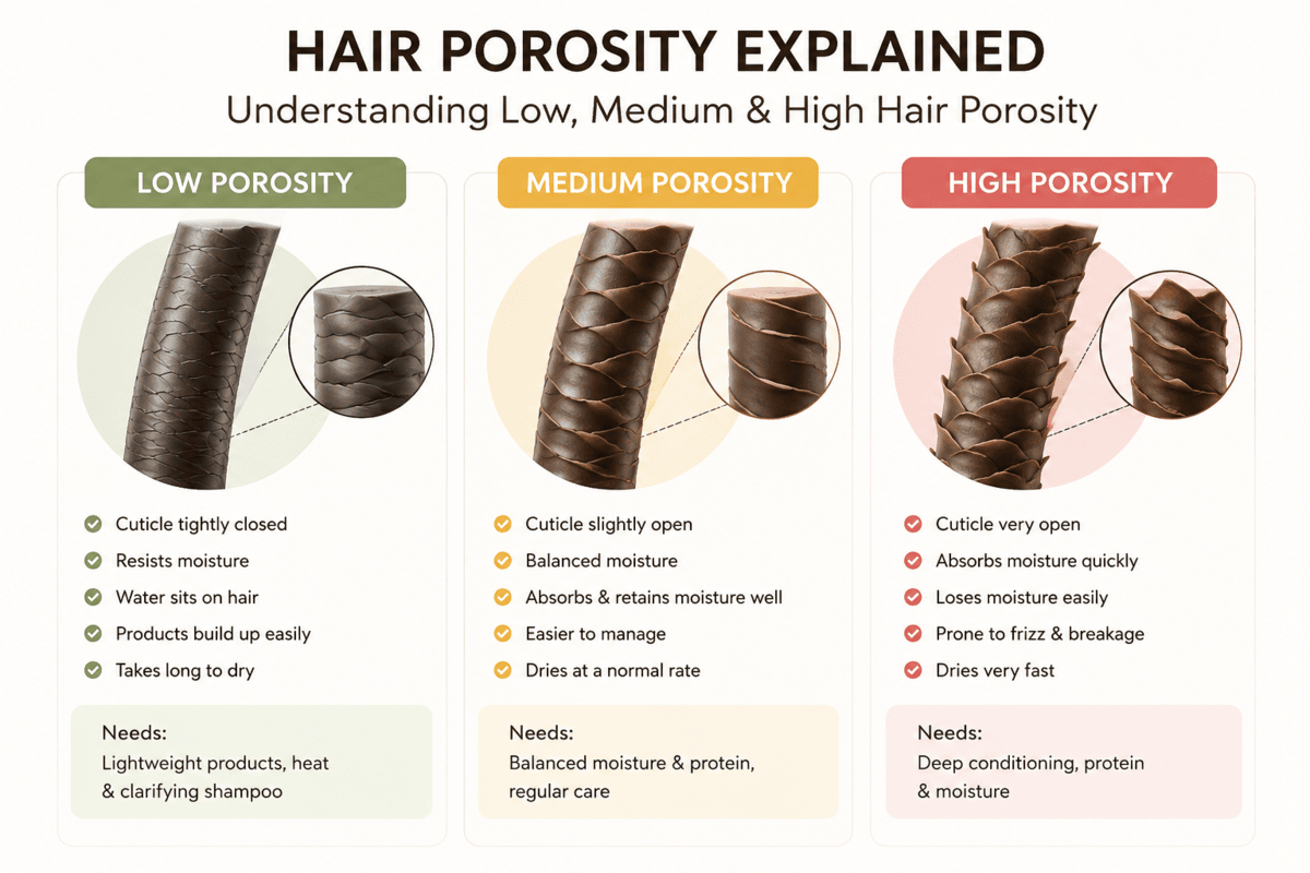 hair porosity test at home showing low medium and high porosity